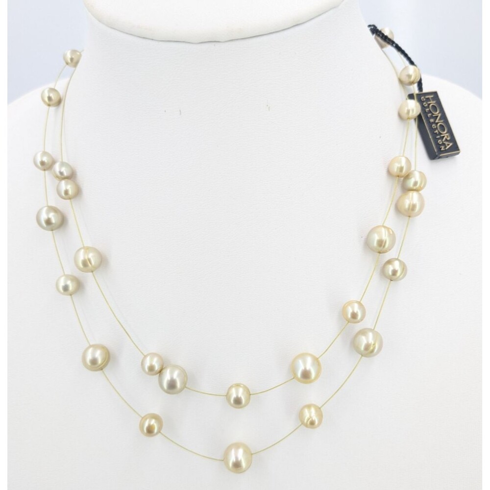 Honora Necklace Champagne Freshwater Pearl Gold Wire Floating Double 18 in NWT